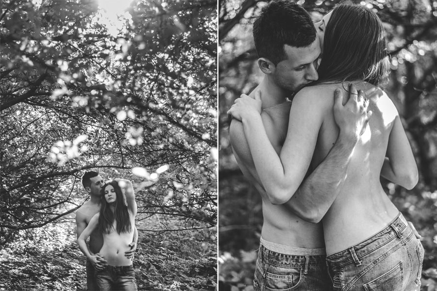 zmysłowa sesja dla par, sesja narzeczenska w sadzie, subtelna sesja fotograficzna 