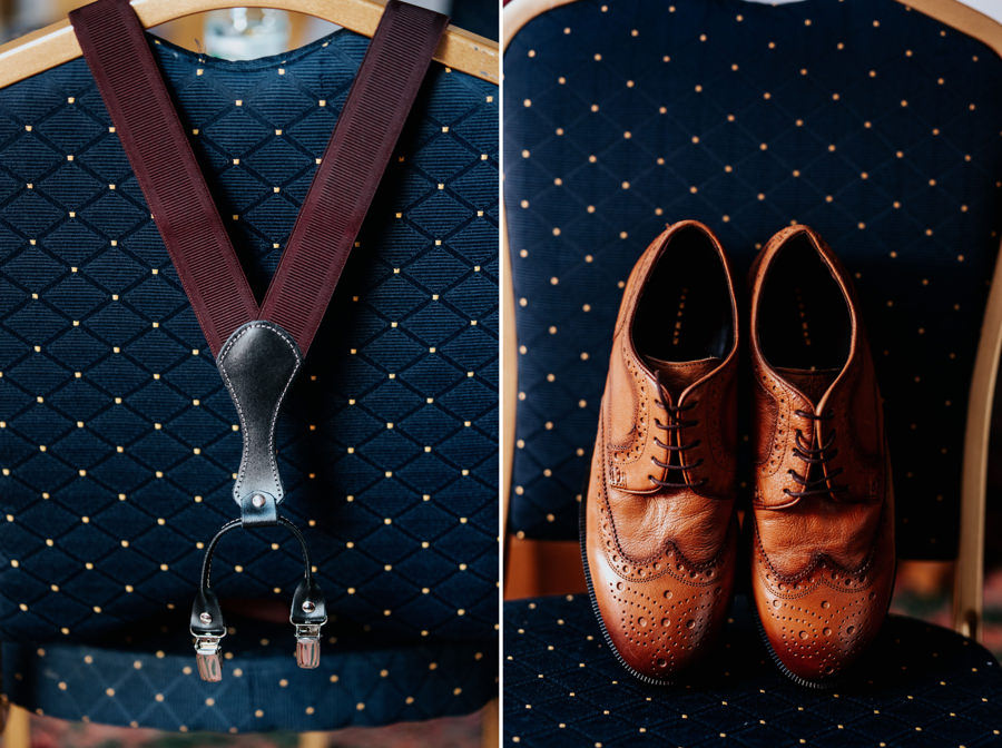 rustykalne buty dla pana młodego, szelki 