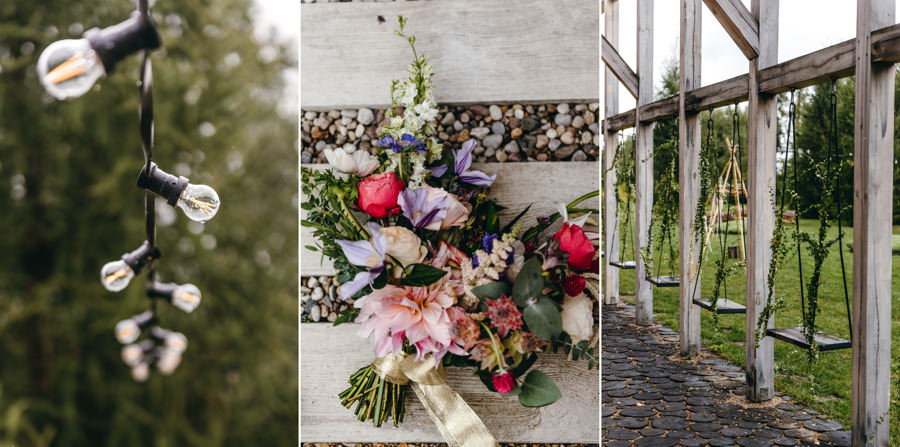 stodoła wszystkich świętych, detale ślubne, pufy, strefa chillout, boho dekoracja