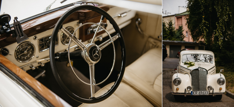 elegancki stary mercedes, klasyk, youngtimer, kierownica auto do slubu, mercedes W87