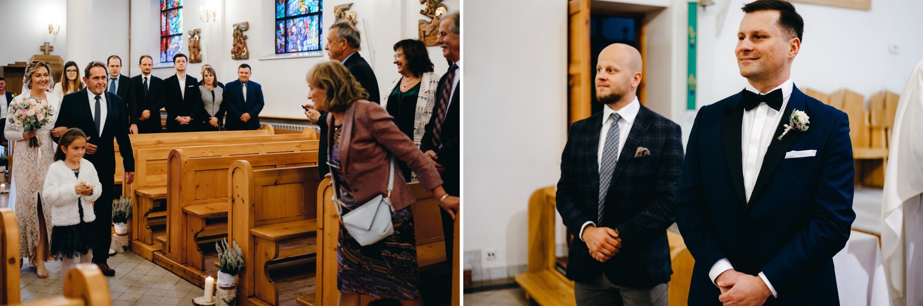 panna młoda wprowadzana przez tatę do ołtarza, fotograf Dobczyce