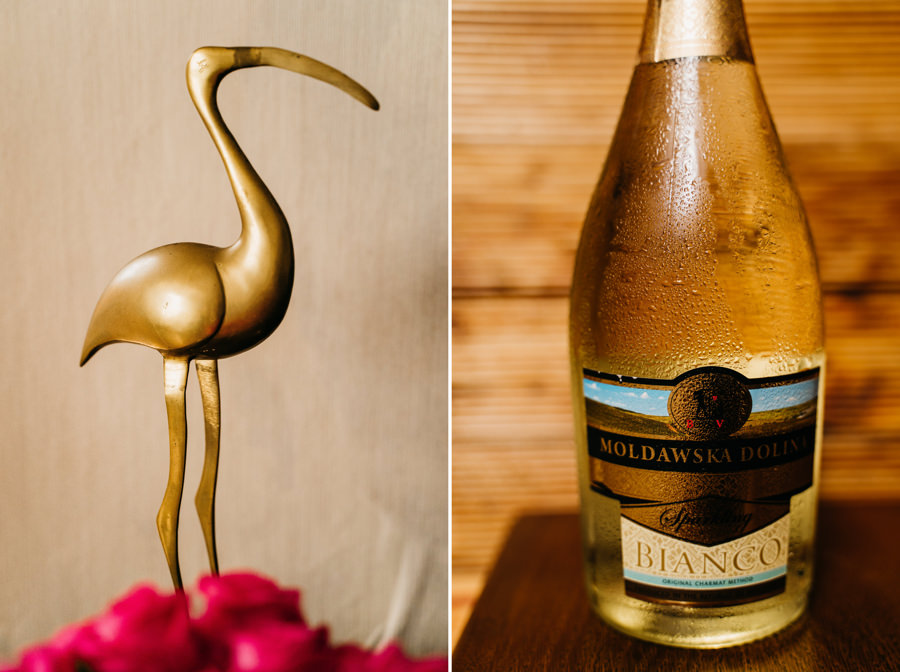 przygotowania ślubne, szampan, bukiet ślubny