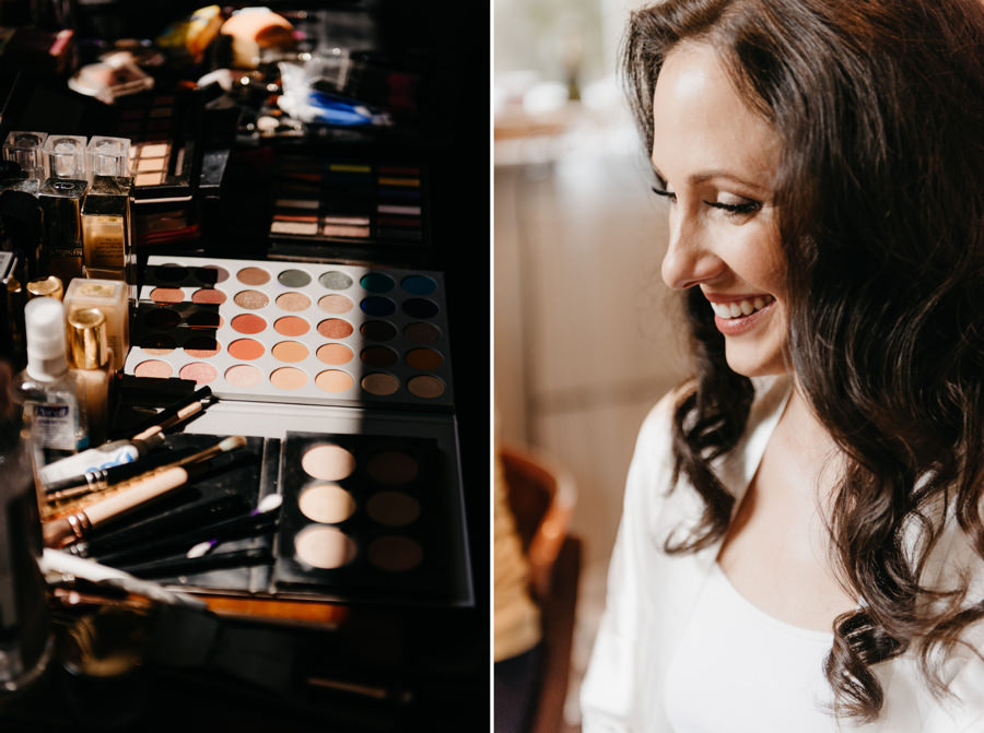 makijaż ślubny, panna młoda podczas makijażu, portret panny młodej, dwór Sieraków