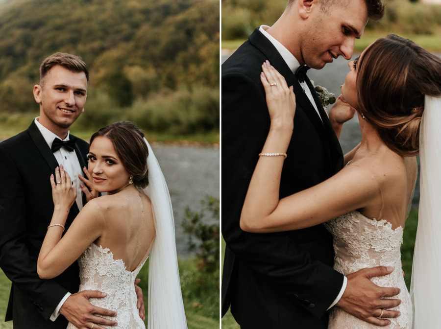 sesja obok Willa Poprad, sesja nad rzeką, plener ślubny w dniu wesela