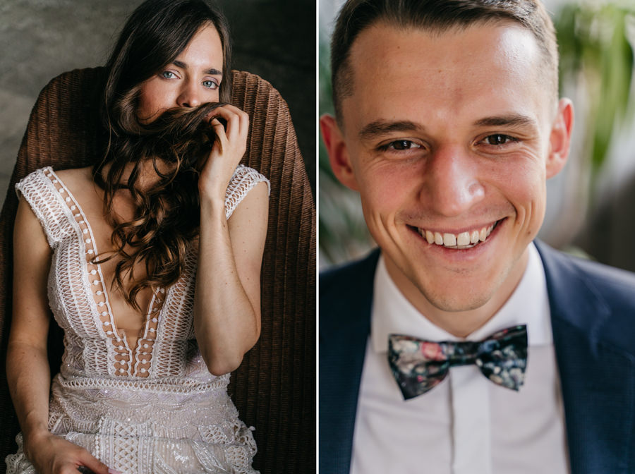 uśmiechy, włosy, para młoda