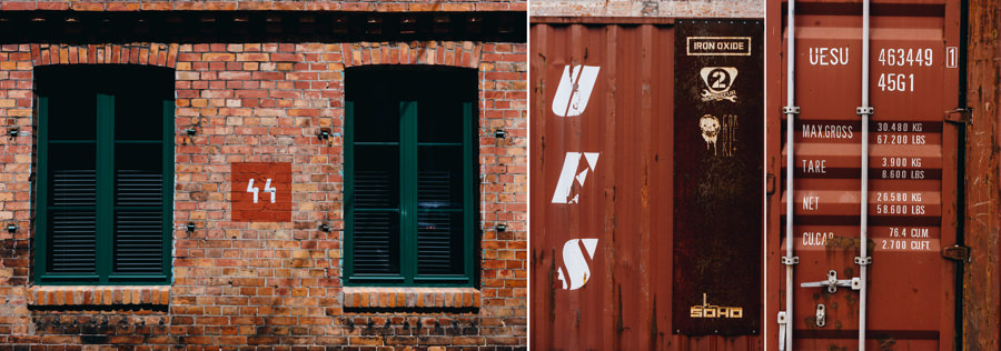 soho factory, Warszawa, industrialna sesja, kontenery, ściana z cegieł