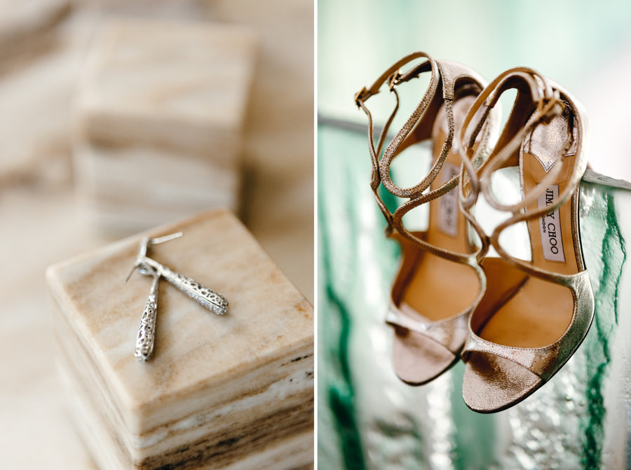 buty ślubne jimmy choo, detale panny młodej, kolczyki ślubne