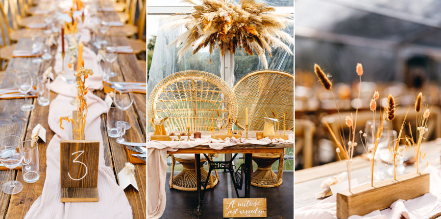 wesele w stylu boho, slub w plenerze, boho dodatki slubne